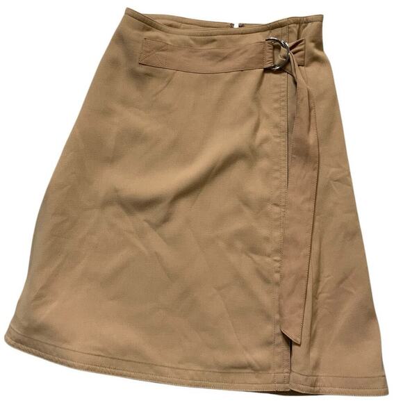 Ann Taylor Khaki Wrap Skirt Womens 8 Buckle Minimalist A-Line Casual Workwear - Picture 1 of 8